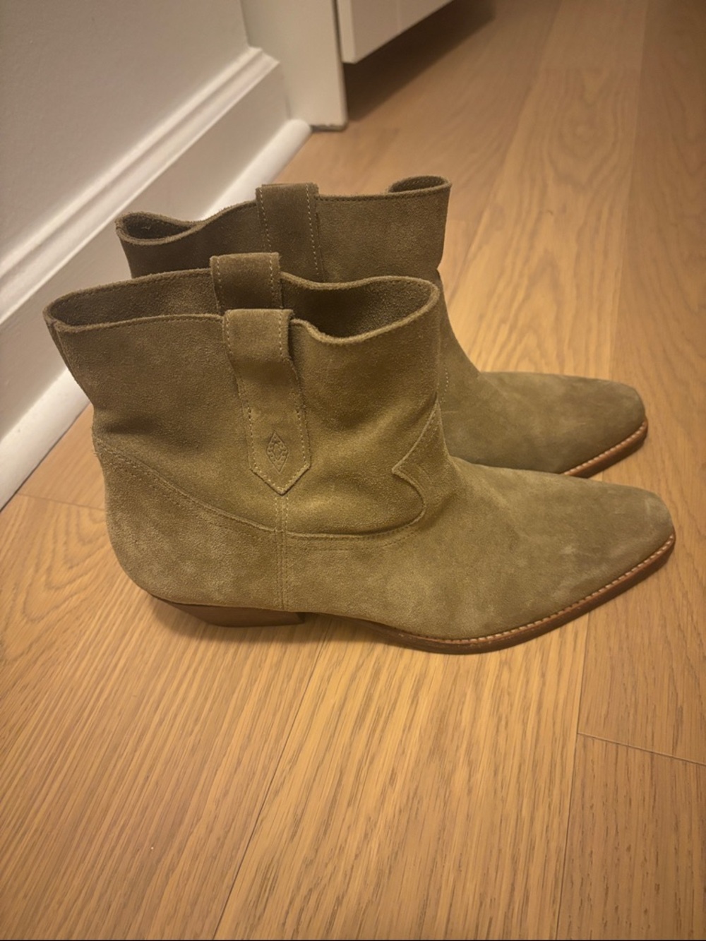 ba&sh Olive Suede Pointed Ankle Booties